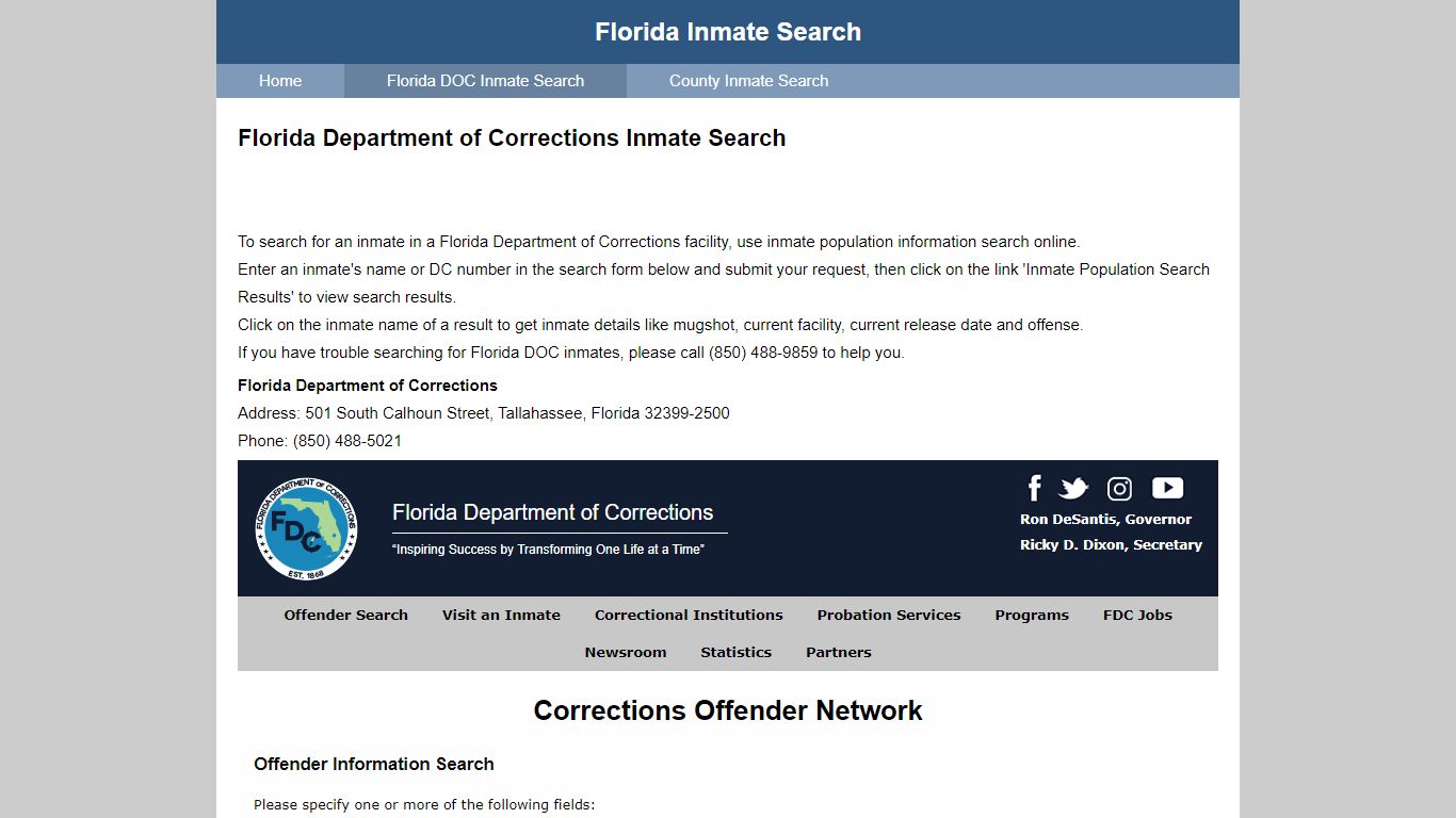 Florida Department of Corrections Inmate Search